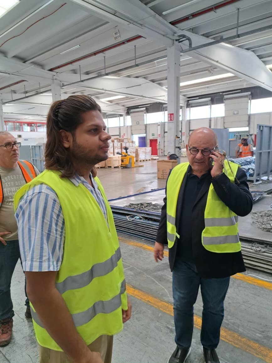 Aaliyan on an industrial site visit in Italy